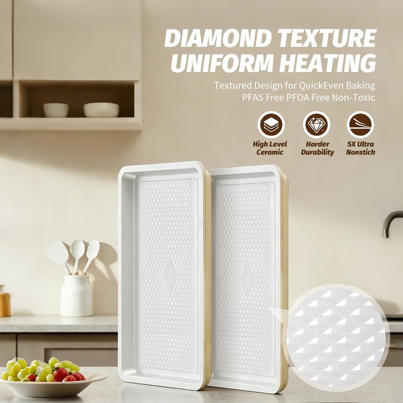 Ymiton Nonstick Ceramic Baking Sheet Rack 3-Pack Half/Jelly Roll/Quarter Sheet gallery