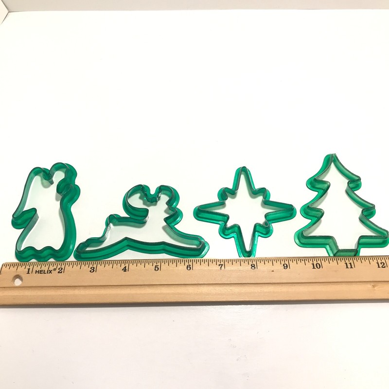 Green Plastic Christmas Holiday Cookie Cutters Tree Angel Reindeer 4 pieces gallery