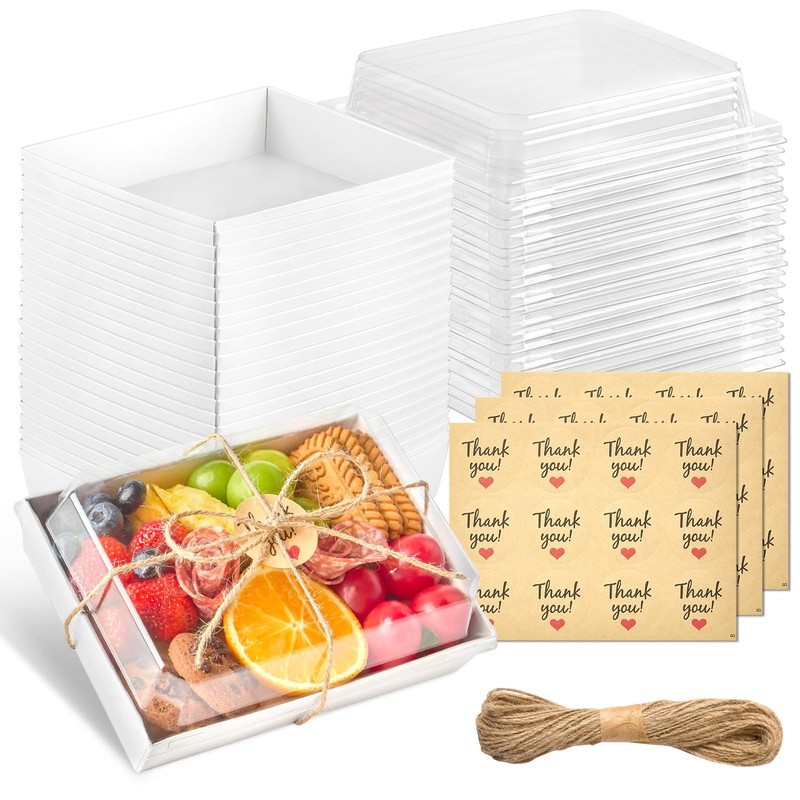 7 x 5 Inches Charcuterie Boxes with Clear Lids, 50 Pack Disposable Bakery Box...