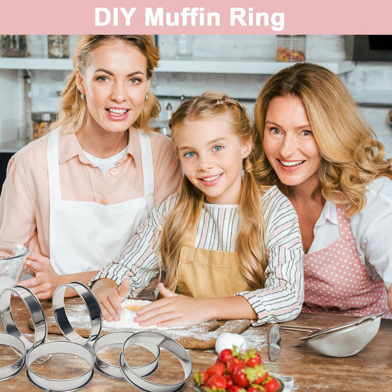 6 Packs English Muffin Ring, 4 inches Stainless Steel Crumpet Ring Molds Nons... gallery
