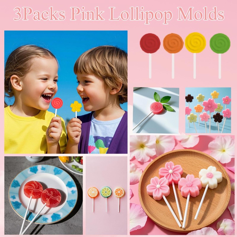 3 PCS Lollipop Mold Kit 36 Capacity Pink Silicone Candy Molds + 100 Sticks gallery