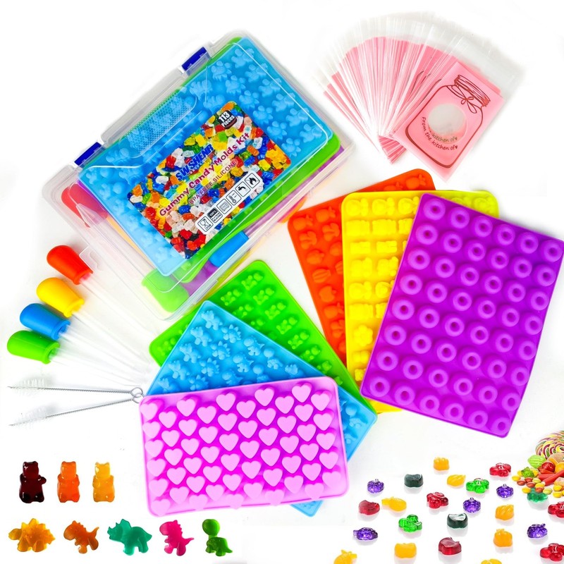 112PCS Mega Silicone Gummy Candy Molds Kit with 4 Droppers & 2 Brushes | BPA …