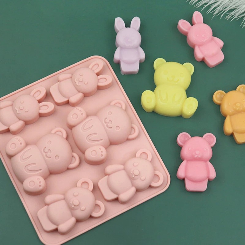 1pc Food Grade 6 with Rabbit Bear Silicone Chocolate Cake Mold gallery