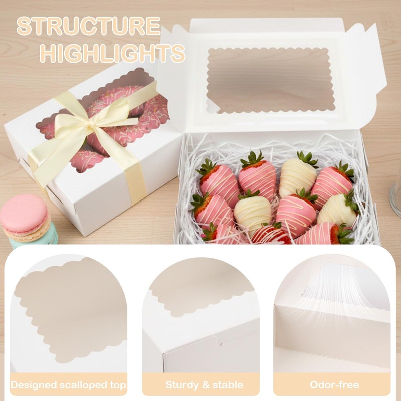 30 PCS 8x6x2.5 Inch White Cookie Box Window Bakery Treat Gift Case Donut gallery