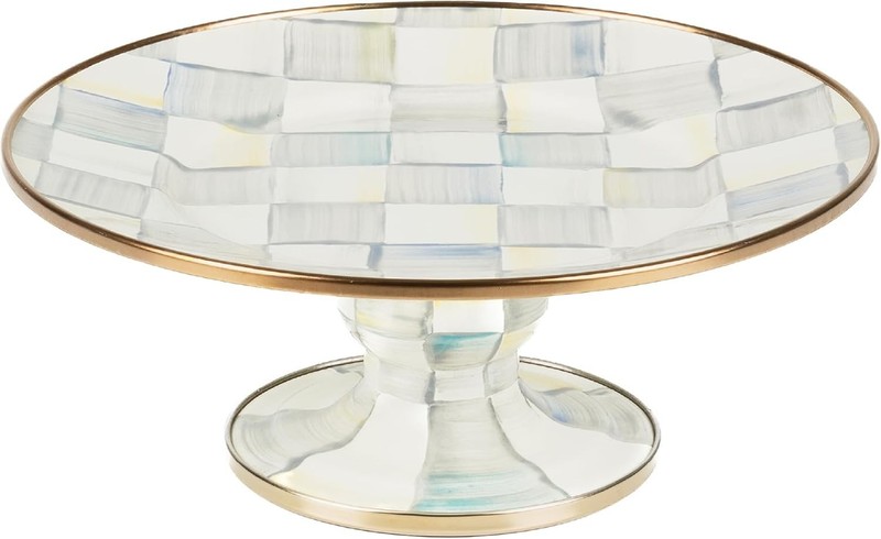 Enamel Pedestal Platter Round Cake Stand Mini Gray-and-White Sterling Check