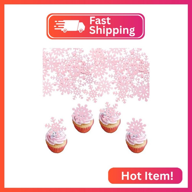 Ephlyn 60Pcs Edible Snowflake Cupcake Toppers and Cake Picks – Winter Merry Chri