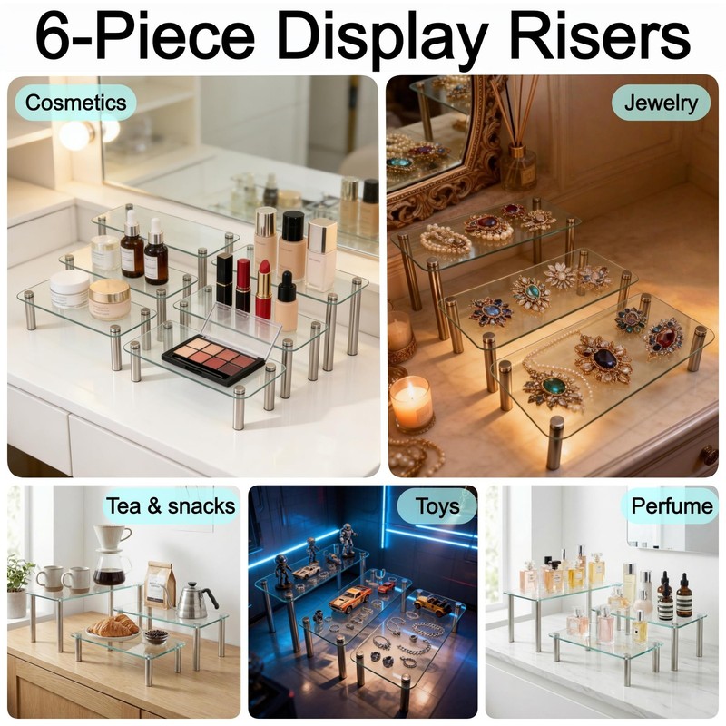 6 Pack Tempered Glass Display Stands Set, 13 Inch Rectangular Cake Cupcake St... gallery