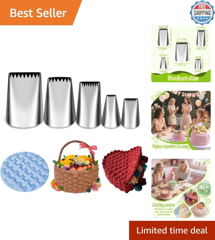 Professional 5-Piece Piping Tips Set – Create Beautiful Cakes Effortlessly