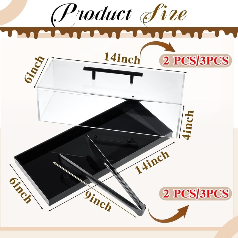 2 Pcs Rectangular Cake Stand Serving Tray W/ Lid & 9'' Serving Tong Acrylic gallery