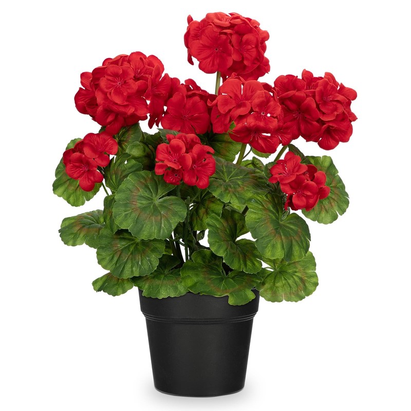 Briful Artificial Geranium Potted Plant 16 Tall Realistic Silk Flowers Vibrant