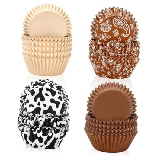 600 Pcs Cupcake Liner Paper Baking Cups Brown Bandana Cow Print Western Cowboy