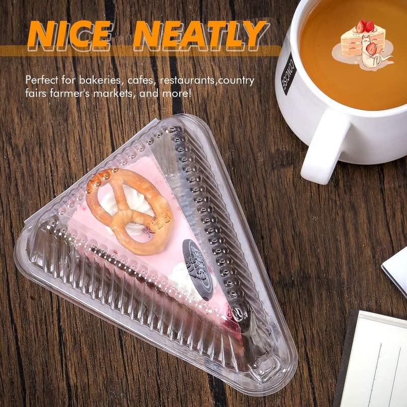 200 PCS 4 In Transparent Plastic Cake Slice Hinged Lid Takeout Container Box gallery