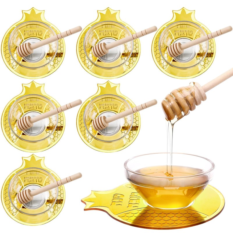 6 Sets Rosh Hashanah Pomegranate Shaped Honey Dish with Dipping Spoon Jewish …