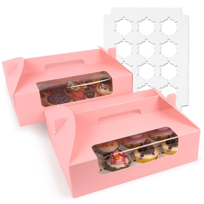 30 Pcs Cupcake Boxes, 12 Count Muffin Boxes with Handle, Window, and Inserts,…