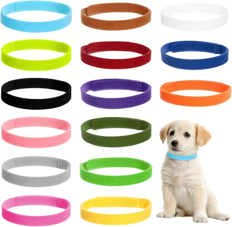 15 Colors Puppy ID Collars,Soft, Adjustable & Reusable，Suitable for Newborn Pe