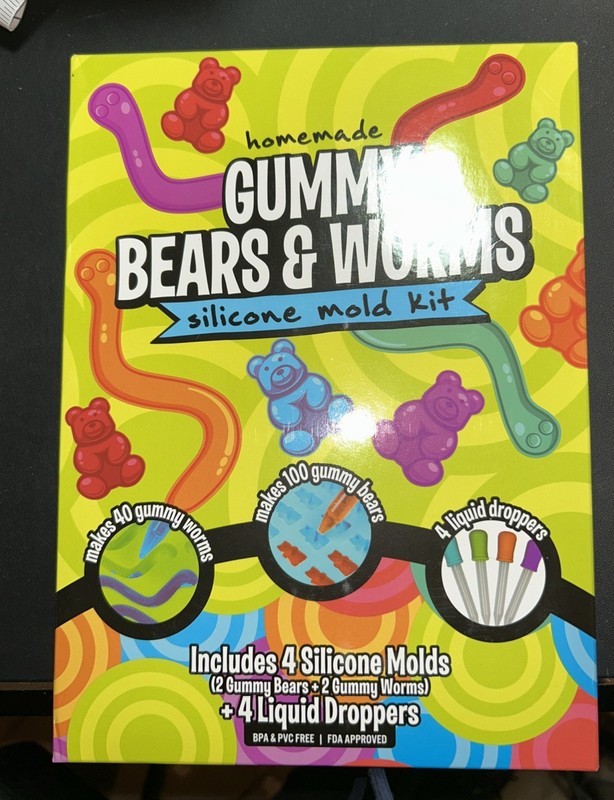 Gummy Bear & Worm Silicone Candy Molds 4 Pack Set – Nonstick Trays with