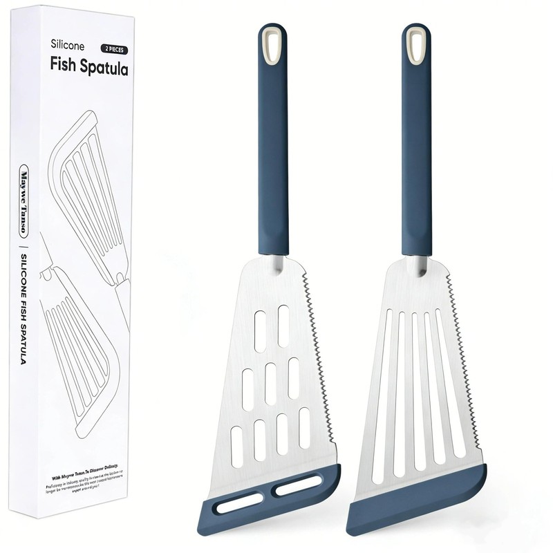 Silicone Fish Spatula Turner Set of 2,2-in-1 Heat Resistant Silicone Slotted …