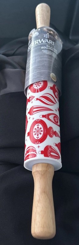 Farberware Ornament Rolling Pin Christmas Baking Cookies Red And White