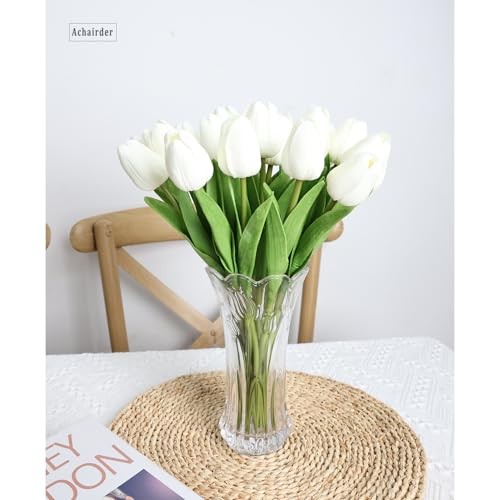pcs Tulips Artificial Flowers, Artificial Latex Real Touch Tulips 30 White gallery