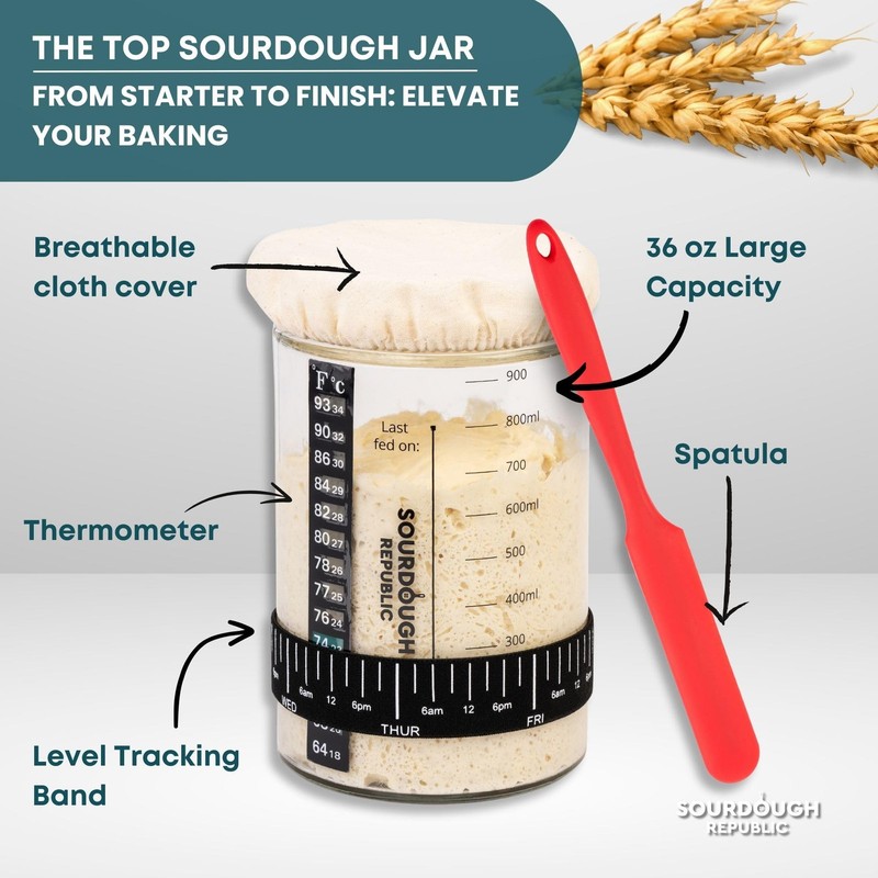Hemlock Home Brewing 36 oz Sourdough Starter Jar, Sourdough Bread Baking Supp... gallery