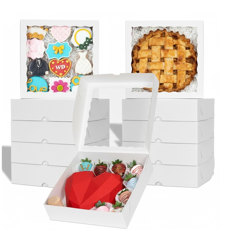 White Bakery Boxes (12pcs, 9x9x2.5 Inches) – For Valentine’s & Christmas: Ide…