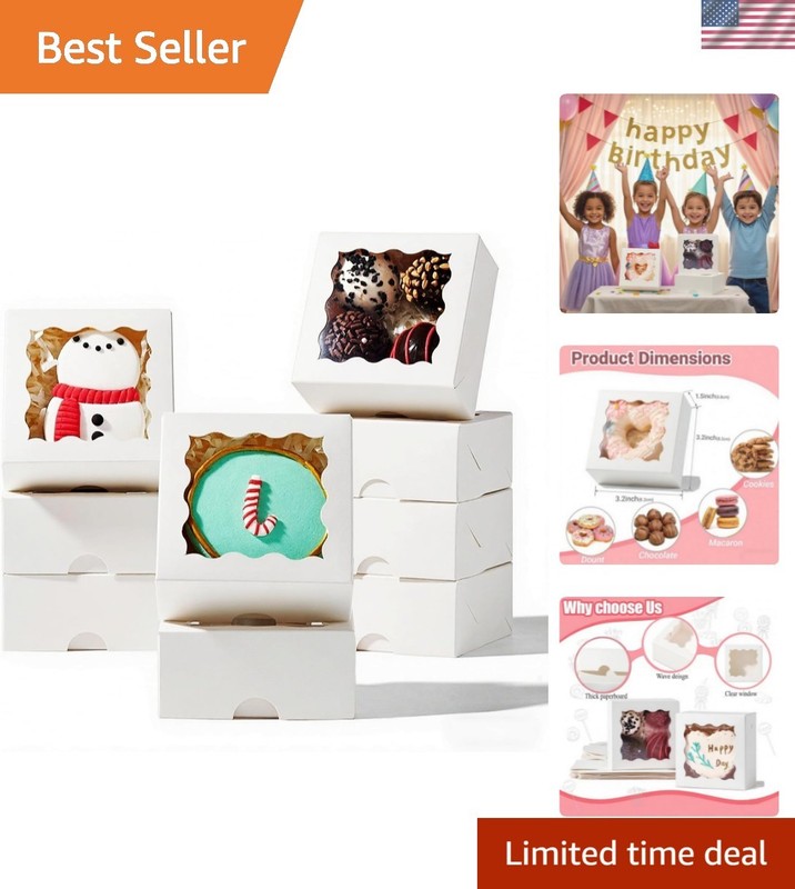 Sturdy 100PCS White Cardboard Treat Boxes with Window – Perfect for Celebrations