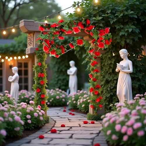 Red Artificial Rose Fake Flower Garland,Peony Vine Flowers Garland Hanging gallery