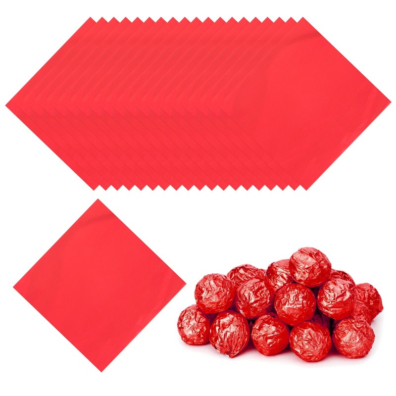 200 Pcs 5×5 Inch Foil Candy Wrappers Chocolate Wrapping Paper Red