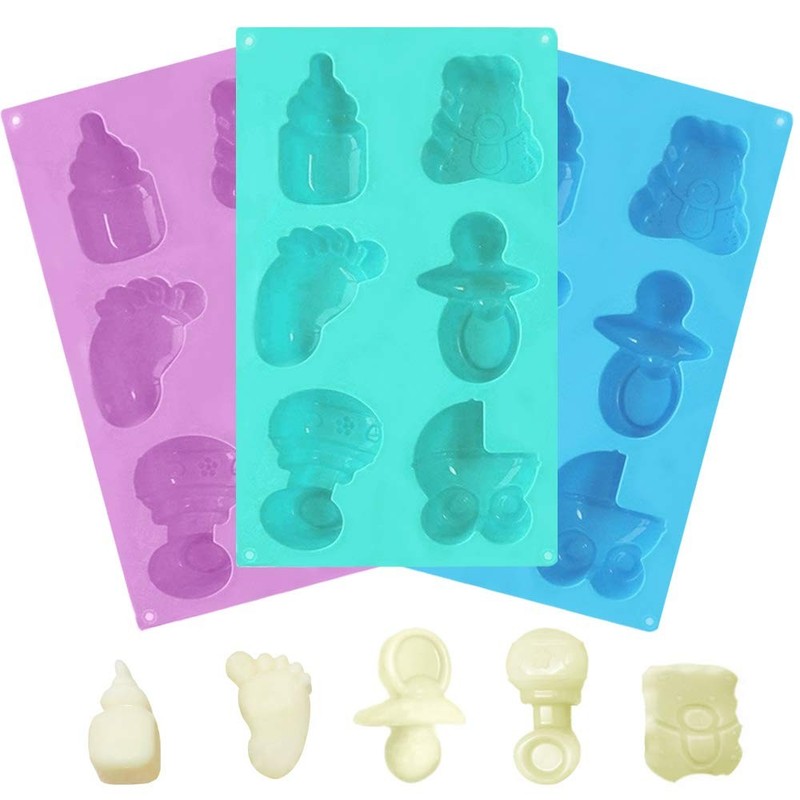 3 Pack Baby Shower Soap Silicone Mold, Baby Carriage Feeding Bottle Little Fe... gallery