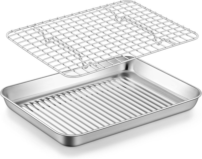 Toaster Oven Pan with Cooling Rack, Stainless Steel Small Baking Tray for