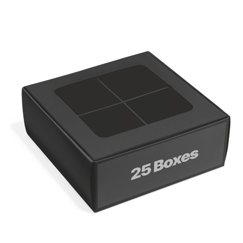 Small Cookie Boxes Black 4 Treats Window Dividers 6x6x2.4 Inch Gift 25 PCS