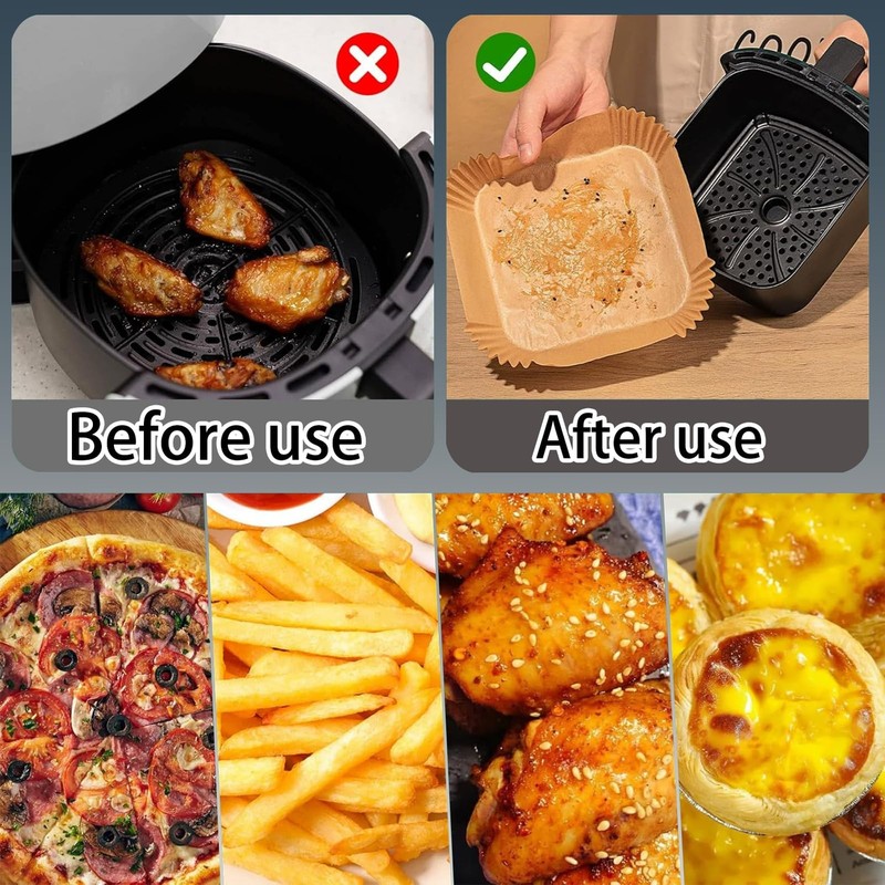 Square Mini Air Fryer Liners for Most 2-3 qt 6.3inch, 100Pcs, 6.3" gallery