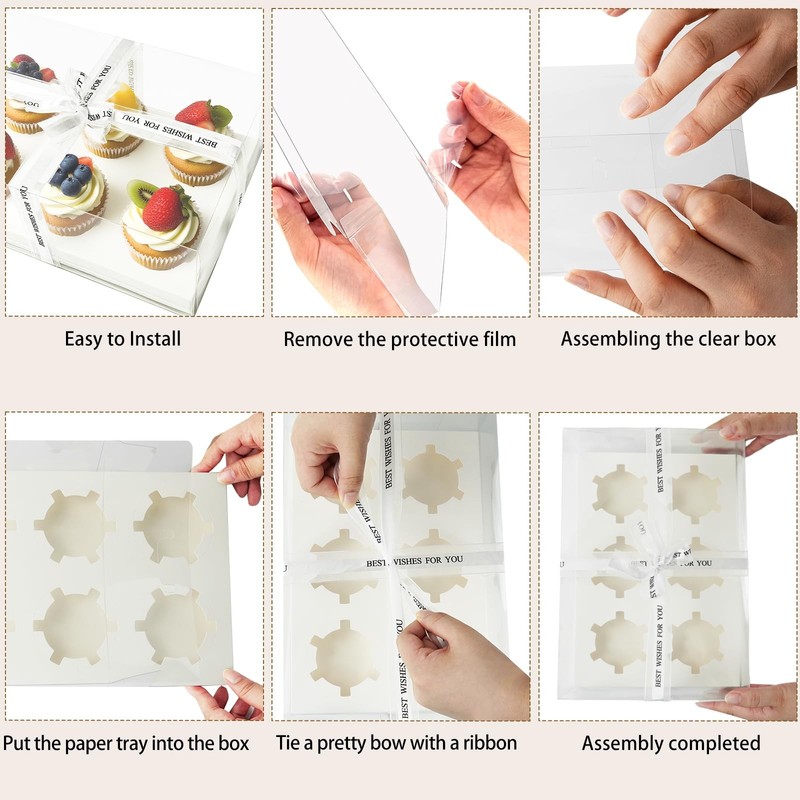 15 Pack Clear Cupcake Boxes, 6 Compartment Cupcake Container Set, Stackable P... gallery