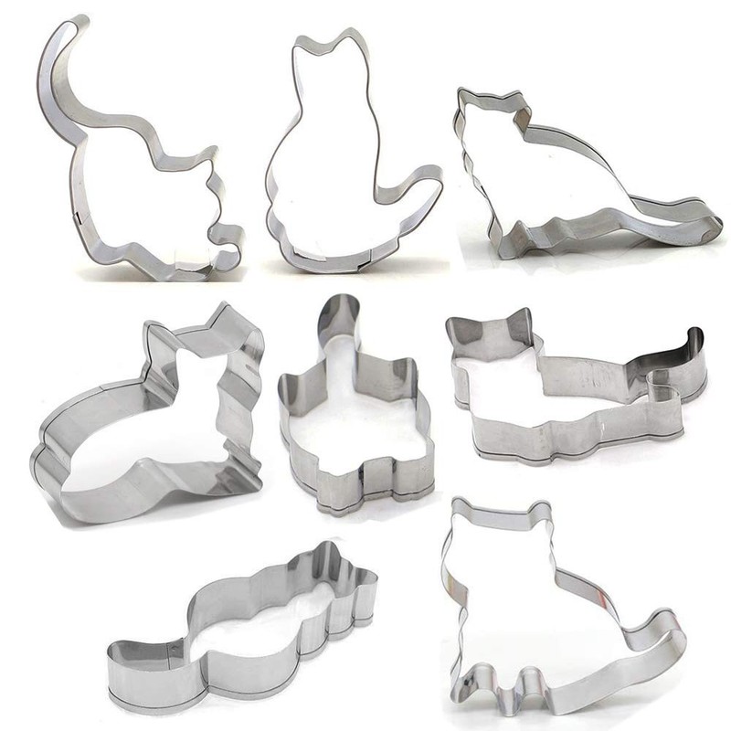 FAZHBARY 8 PCS Cat Cookie Cutter Set Stainless Steel cookie Silver gallery