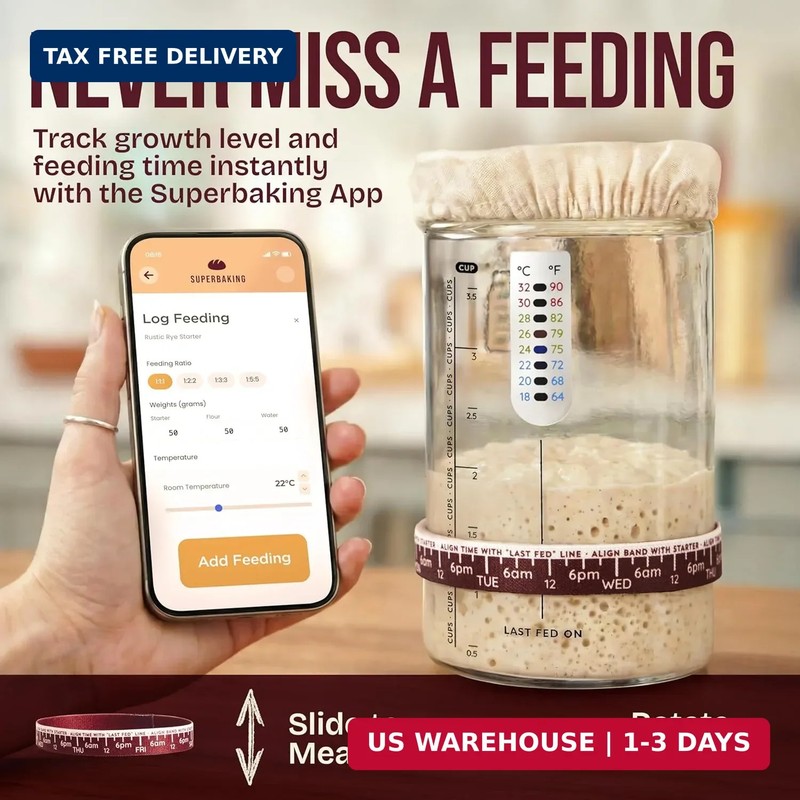 Superbaking Sourdough Starter Jar, Beginner Sourdough Starter Kit, 34oz Wide Mou gallery