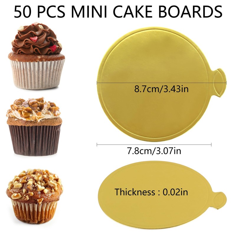 Mini Cake Boards, 3.1 Inch Gold Base Round Cardboard Mousse Base, Paper Cupca... gallery