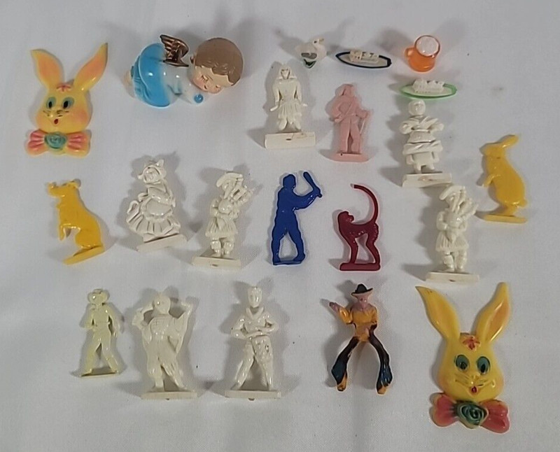 Lot of 21 Vintage 1950’s? Miniature People Cake Toppers Bunny Cowboy etc.