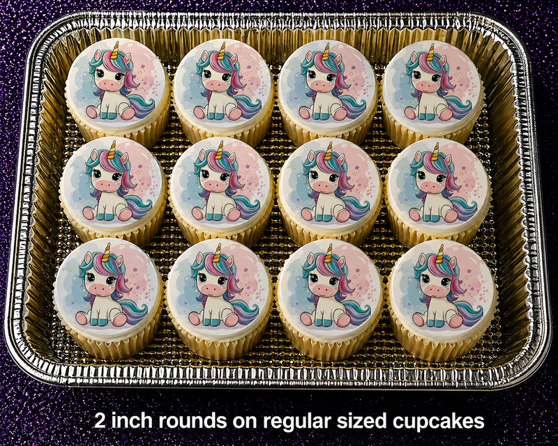 12 Unicorn Edible Image rounds, dessert images, Wafer paper, pre cut