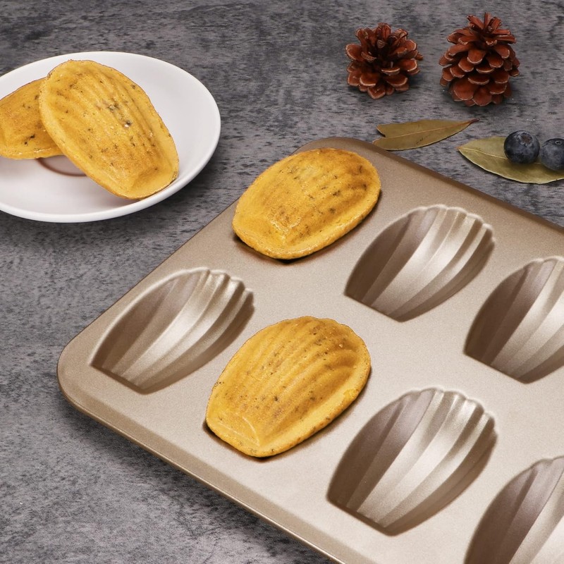 HONGBAKE Nonstick Madeleine Pan 2 Pack 12-Cavity Heavy 2 pack, Champagne Gold gallery