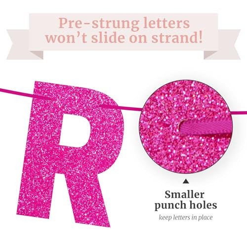 Pre-strung Happy Birthday Banner - No DIY - Glitter Happy Birthday Hot Pink gallery