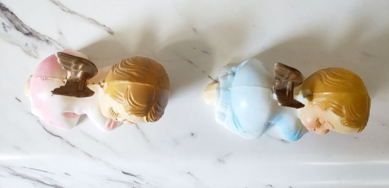 Pair of vintage pink & blue Wilton sleeping angel babies cake toppers Hong Kong gallery