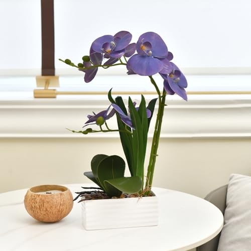 Artificial Real Touch Orchid Flowers in Pot Fake Phalaenopsis Flower A-lavender gallery