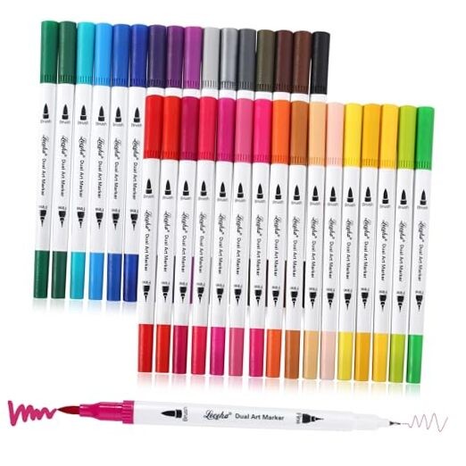 Dual Tip Art Markers for Adult Coloring Books,Fine and Brush Tip 32 Colored