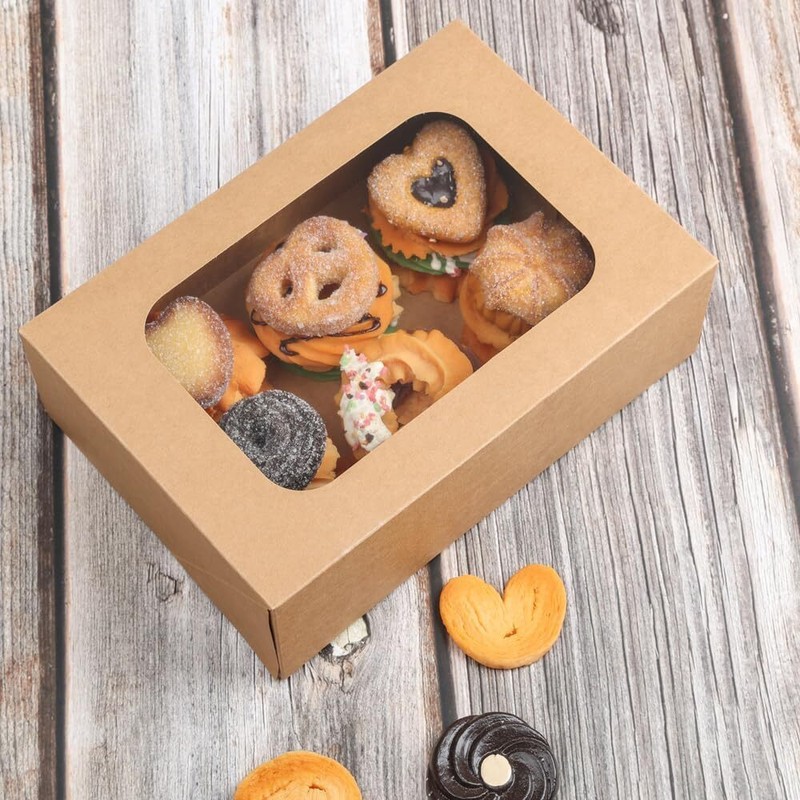 24 Pcs Cookie Boxes With Window For Paper Gift Giving Brown Bakery Cupcake Boxes gallery