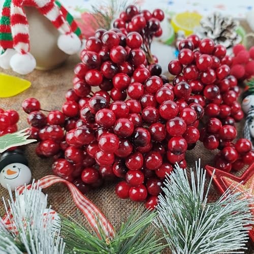 YOOHUA 300PCS 12mm Artificial Holly Berries Christmas Holly Berries Stems for gallery
