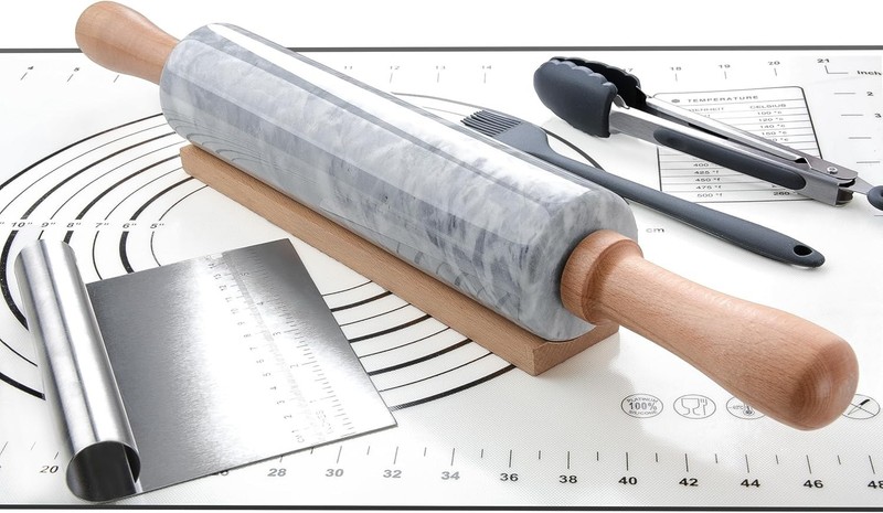Marble Rolling Pin Set with Silicone Pastry Mat,Pastry Brush,Cooking Tongs,St... gallery