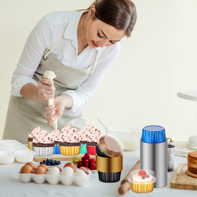 120 Pcs Aluminum Foil Baking Cups Mini Cake Pans with Lids 5 oz Cupcake Liner... gallery