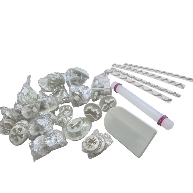 Plastic Fondant & Cookie Cutter Set – 50 Pieces Rolling Pin & Smoother Baking
