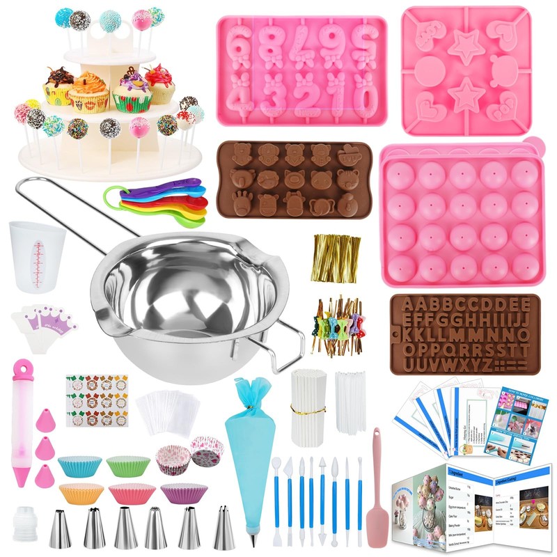 Cake Pop Maker Kit 618Pcs with 5 Silicone Mold Sets – 3 Tier Display Stand, C…