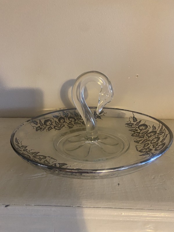 Cake Server – Silver Overlay – Swan Handle – Paden City Glass Mfg. Company